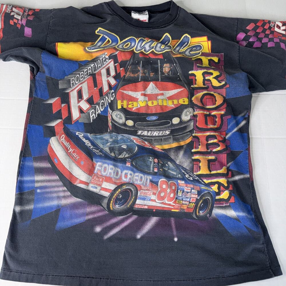 Vtg 1998 Double Trouble Shirt Men Sz XL NASCAR Yates Racing #88 All Over Print